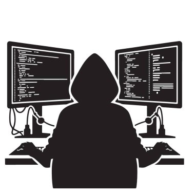 Siyah Şapkalı Hacker Bilgisayar Silueti Görüntü Sanal Güvenlik Konsepti