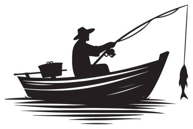 Balıkçının Teknedeki Silueti Balık Yakalayıcı Grafiksel