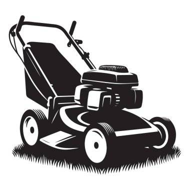 Bahçe düzenleme için Çimen Silüeti Vektör Resimli Profesyonel Çim Biçme Makinesi