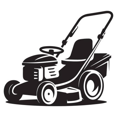 Bahçıvanlık Projeleri için Ayrıntılı Çim Biçme Makinesi Silüeti Vektör İllüstrasyonu