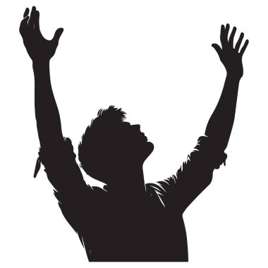 Silüet vektör çizimi tasarımı için kolları kaldırılmış bir adam.