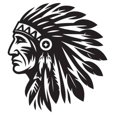 Tüylü başlık çizimi olan Kızılderili şefi.