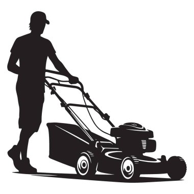 Çimen silueti vektör çizim tasarımını biçen adam