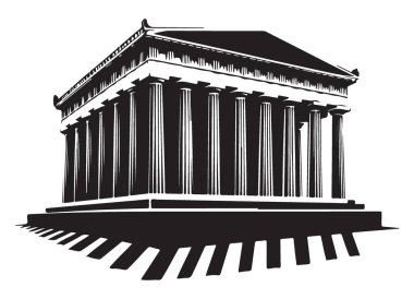 Partenon Antik Yunan Mimari Vektör Tasarımı Silueti