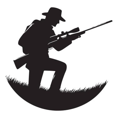 Siluet Vektör Avcısı ve Tüfek Açık Hava Resimleri