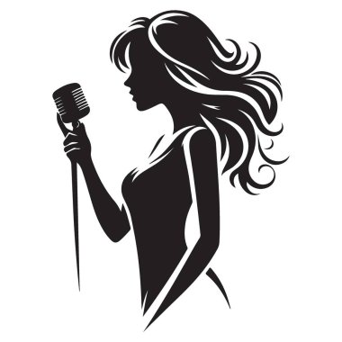 Duygusal Şarkıcı Siluet Kadın Mikrofon İllüstrasyonuyla Sahneye Çıktı