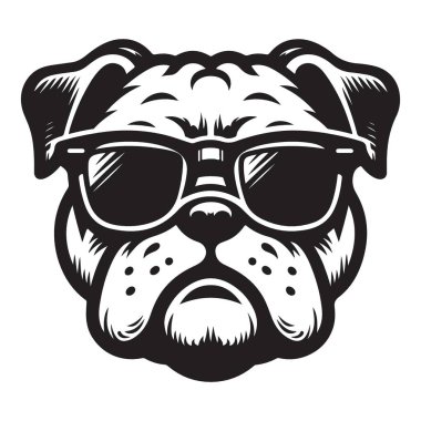 Güneş Gözlüğü Vektör Görünümü Giysi ve Logo Tasarımı ile Cool Bulldog
