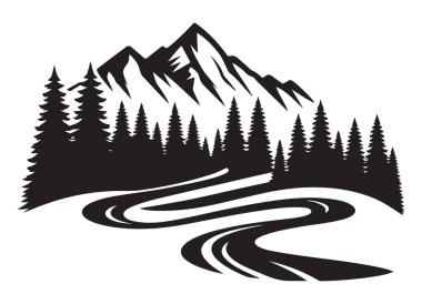 Dağ Manzarası Yolu Vektör Resimli Macera Seyahati