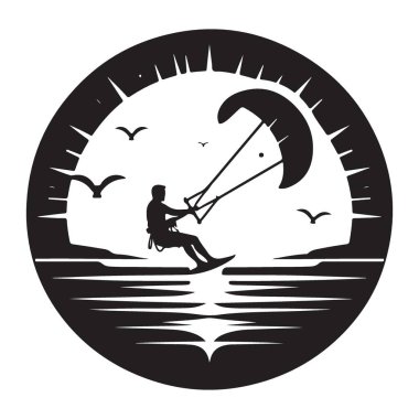 Uçurtmacı Siluet Çizimi Heyecan verici Okyanus Spor Macerası