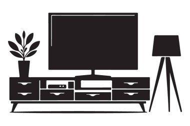 Televizyon Santrali ve Lamba İllüstrasyon Vektörü Grafikli Eğlence Merkezi