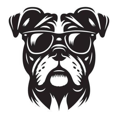 Güneş gözlüklü Cool Bulldog Siluet Vektör İllüstrasyon Sanat Tasarımı
