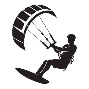 Watersport Coşkuları için Siluet Uçurtma Sörf Vektörü İllüstrasyonu