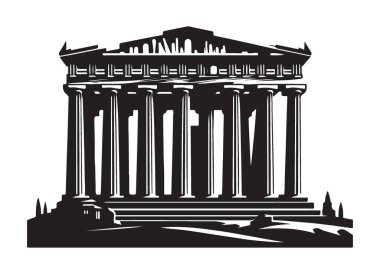 Parthenon Vektör Antik Yunan Mimarisinin Silueti