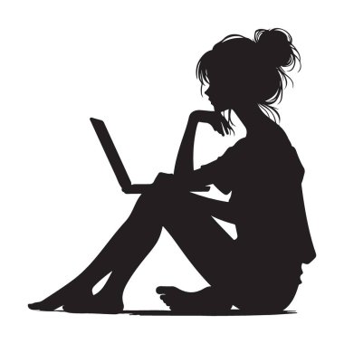 Yaratıcı projeler için dizüstü bilgisayarda çalışan bir kadının silüeti.