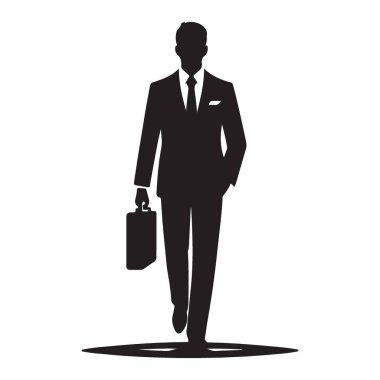 Bir Evrak Çantası İllüstrasyon Vektörüyle Yürüyen İşadamı Silueti