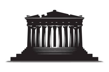 Antik Yunan Tapınağı Silueti Vektör İllüstrasyon Tarihi Tasarım