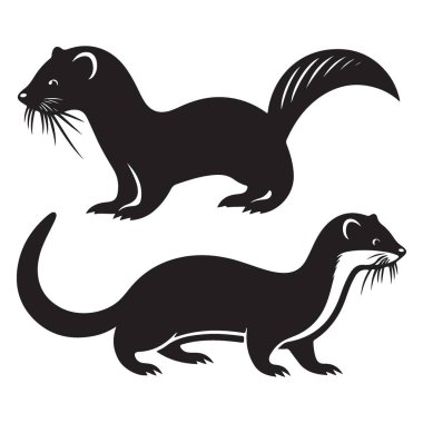 Bir çift Stoats Vektör Çizimi Vahşi Yaşam Hayvanı Silueti Tasarımı