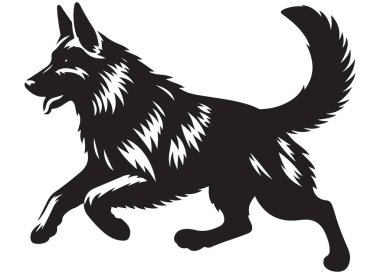 Çalışan Alman Çoban Köpeği Silüeti Vektör Çizim Tasarımı
