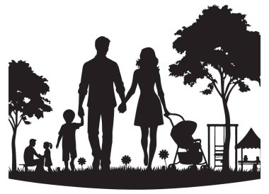 Park Vektör Resimlerinde Mutlu Aile Silueti Yürüyüşü
