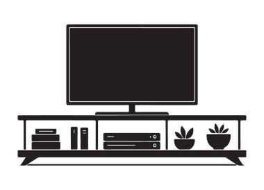 Modern TV Stand Entertainment Center Siluet Vektör İllüstrasyonu