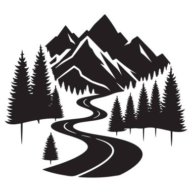 Evergreen Trees Siluet Sanatıyla Manzaralı Dağ Yolu Macerası