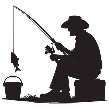 Rahat Balıkçı Kova Avı Siluet Vektör Sanatı ile Oturuyor