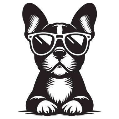 Serin Boston Teriyeri Güneş Gözlüğü Takıyor Siluet Vektör Hayvan Resimleri