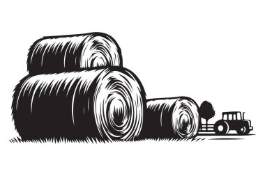 Kırsal Çiftlik Peyzajı Hay Bale Vector Yazdırma Sanatı İllüstrasyonu