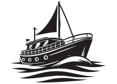 Denizcilik Tasarımları için Deniz Vektörü Sanatında Balıkçı Teknesi Silueti