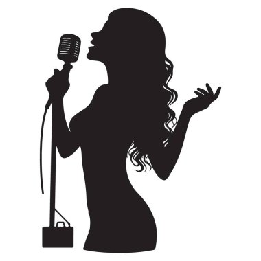 Müzik ve Eğlence İçin Mikrofon Silueti İllüstrasyonlu Şarkıcı