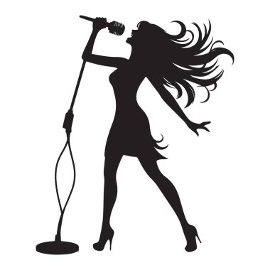 Sahne Vektörü Sanat Tasarımı Üzerine Tutkulu Şarkıcı Silueti