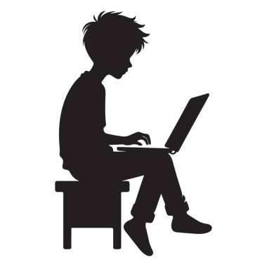 Erkek Silueti Dizüstü bilgisayar kullanarak Vektör Yaratıcı Çizim Sanatı Çalışması