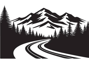 Dağ Yolu Peyzaj Vektörü Çizimi Çam Ağaçları Sahnesi