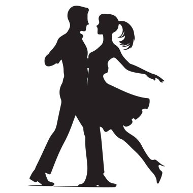 Romantik Tasarımlar İçin Dans Eden Çift Silueti Vektörü İllüstrasyonu