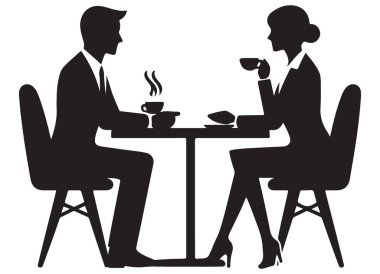 Professional business meeting silhouette over coffee with partner vector