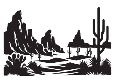 Batı Temalı Tasarımlar için Dramatik Çöl Manzarası Görüntü Çizimi