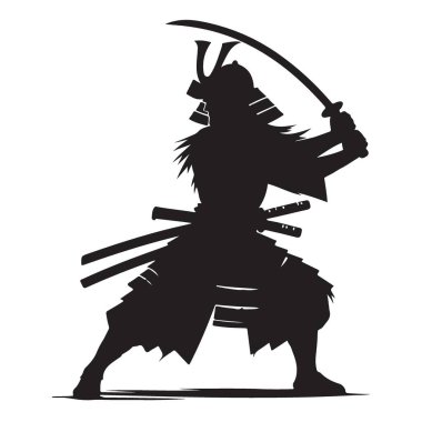 Güçlü Samuray Savaşçısı Siluet Çizimi Saldırı Duruşmasında