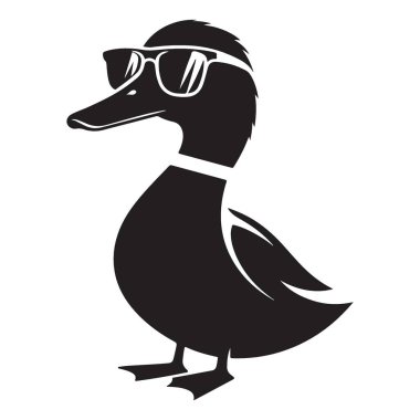 Cool Duck Silueti Güneş Gözlüğü Vektör Sanat Çizimi Giyiyor