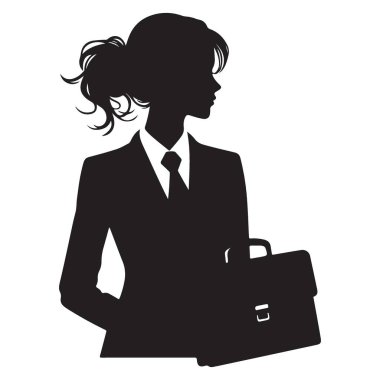 Profesyonel Siluet Bir İş Kadını Evrak Çantası Vektör Çizimi Tasarımı