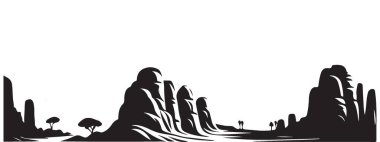 Görüntü Silueti Manzarası Rocky Dağı Tepeleri ve Ağaçlar Vektör Resimleri