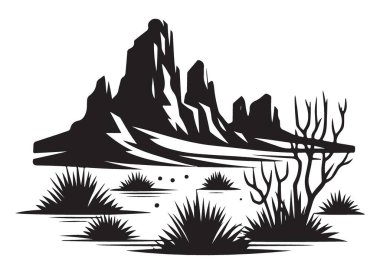 Görkemli Çöl Manzarası Çizimi Siluet 'in Güneybatısını Yakalıyor