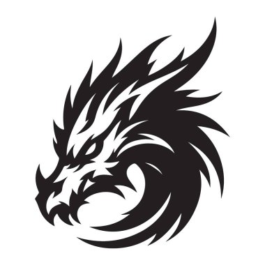 Vahşi Ejder Başı Siyah Siluet Vektör Çizim Tasarım Elemanı