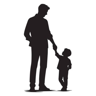 Baba ve Oğul 'un Silueti Yürüyen El ele Tutuşma Vektörü