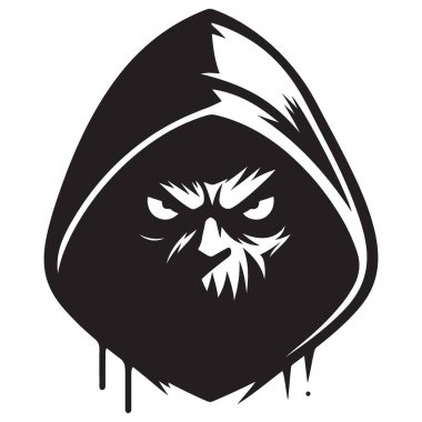 Kızgın Yüzlü Ürkütücü Kapüşonlu Şekil Siluet Vektör Tasarım Çizimi