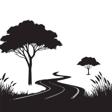 Siluet ağaçları vektör resimli kırsal yol