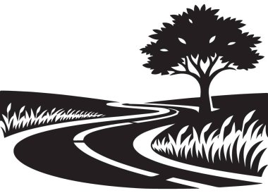 Ağaç Vektörü Sanatı ile Manzaralı Kır Yolu Görünümü
