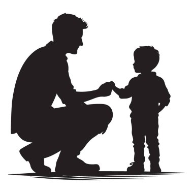 Baba ve Oğul Siluet Vektör İllüstrasyon Özel Bağlanma Zamanı