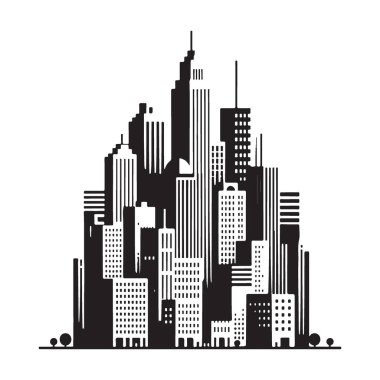 Şehir Geliştirme Tasarımları için Siluet Şehir Binası Vektör İllüstrasyonu