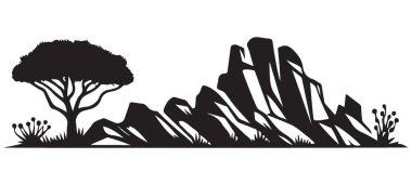 Dağ Sırası ve Akasya Ağacı Peyzaj Tasarımı Silueti