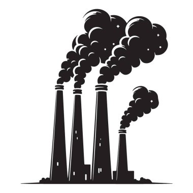 Siluet Fabrikası Hava Kirliliği Kontrol ve Duman İllüstrasyonu